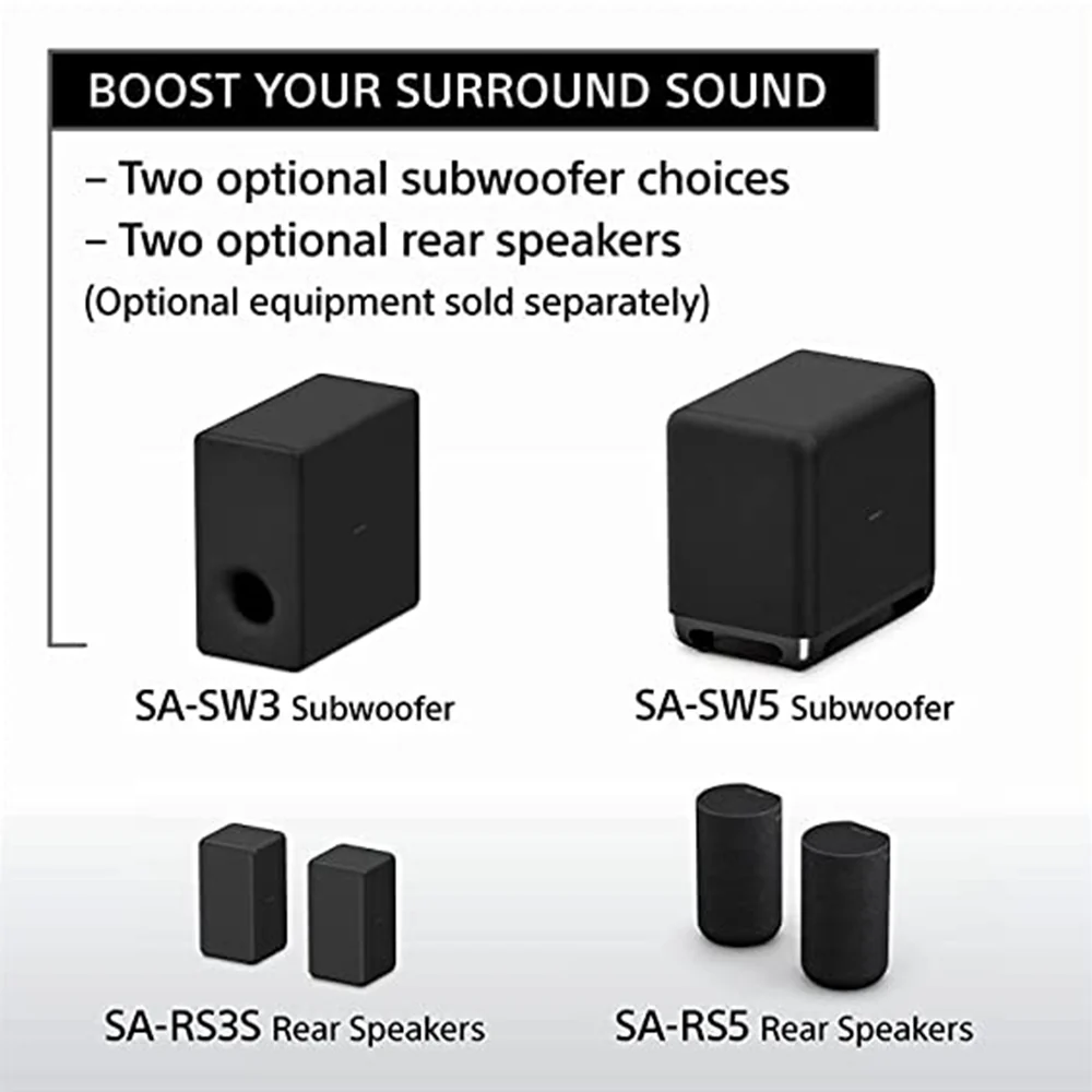 Sony HT-A3000 5.1.2ch 360 Spatial Sound Mapping SoundbarHome theatre system with Dolby Atmos and wireless Subwoofer SA-SW5 & Rear Speaker SA-RS5S( 730W,Bluetooth,360 RA,HDMI eArc & Optical Connectivity) - Image 5