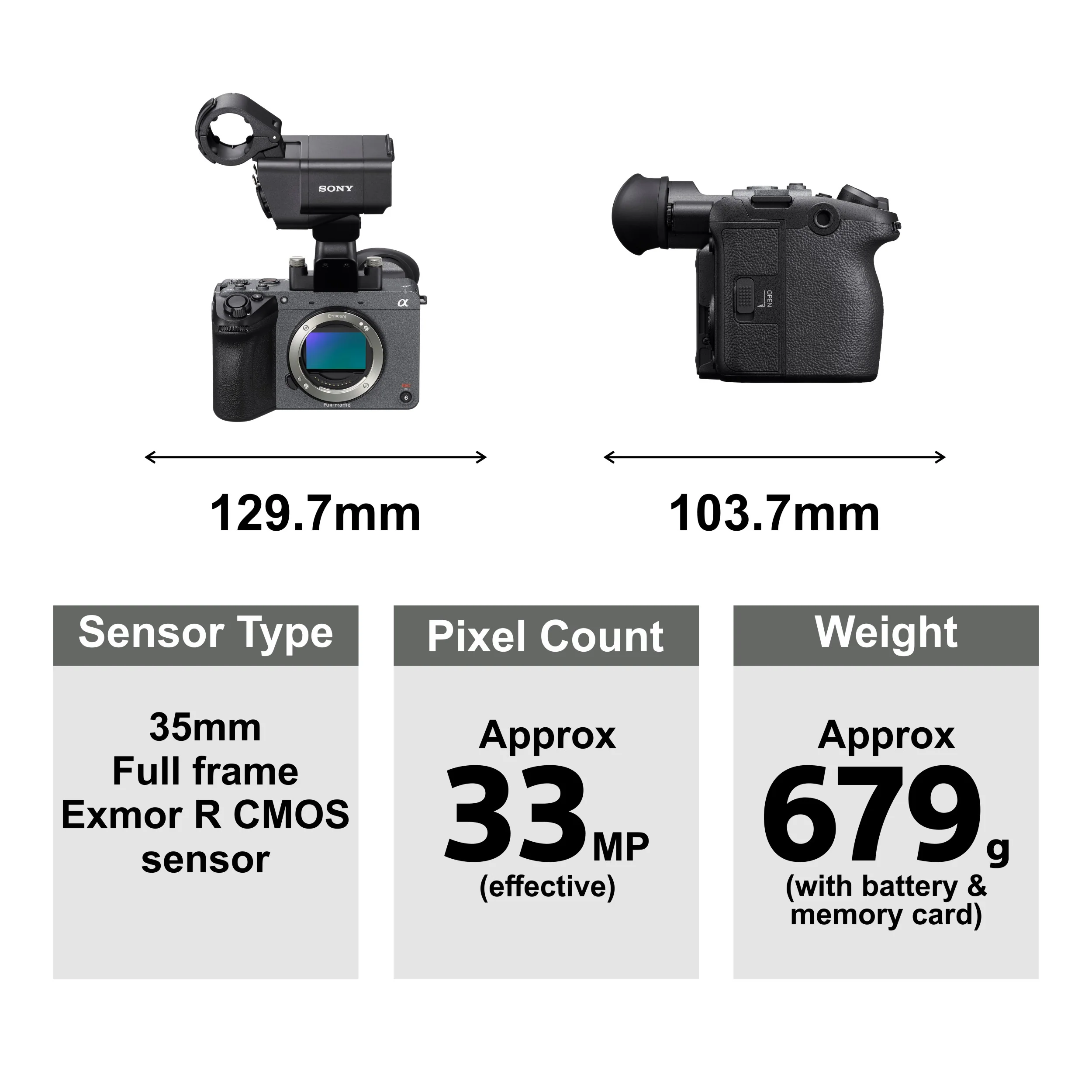 Sony Cinema Line FX2 Full-Frame Camera with XLR Handle | 4K 60P | S-Cinetone | Dual Base ISO | Compact & Lightweight | Made for Filmmakers - Grey - Image 3