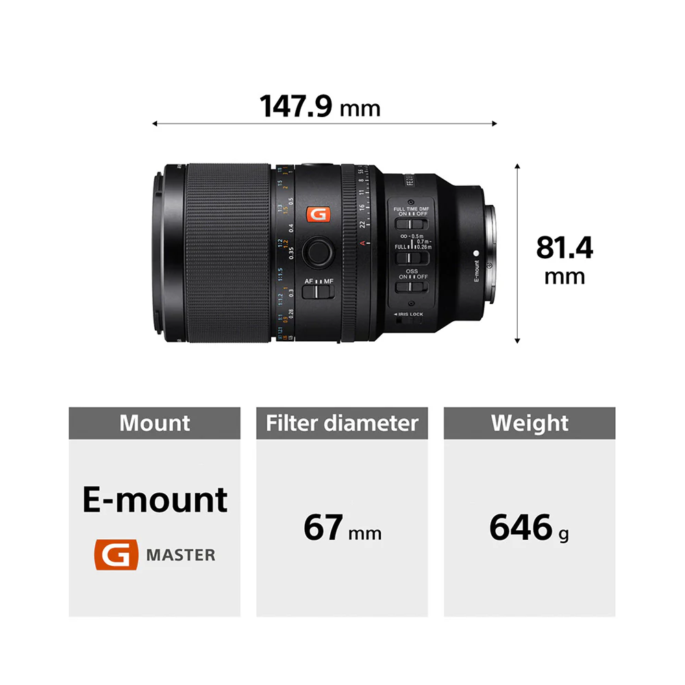 Sony E-Mount FE 100 MM F2.8 MACRO GM OSS Full-Frame Lens (SEL100M28GM) I 1.4x magnification I Excellent Macro lens - Black - Image 3
