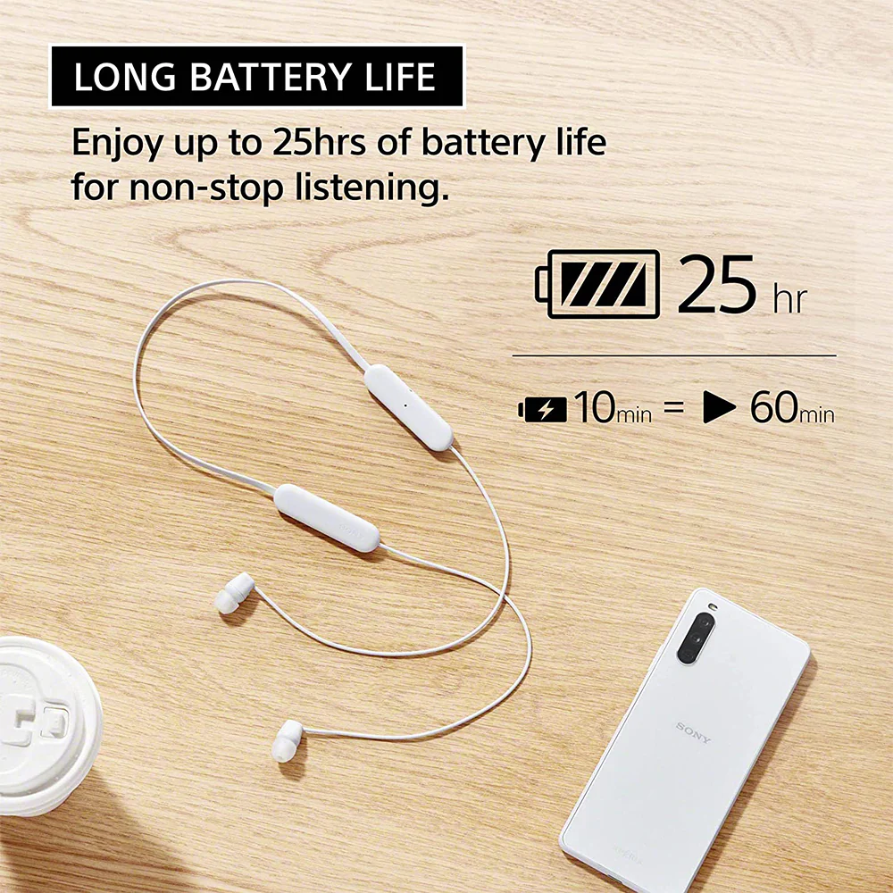 Sony WI-C100 Wireless Headphones with 25 Hrs Battery, Quick Charge, DSEE-Upscale, Splash Proof (IPX4), 360RA, Clear Bass, Fast Pair, in-Ear Bluetooth Headset with mic for Phone Calls & Music - Image 3